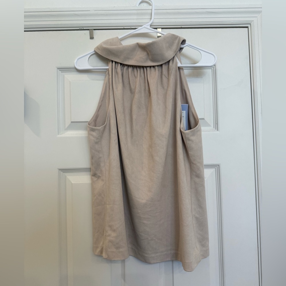NWT Sail to Sable Cowl Neck Halter Suede Sleeveless Button Blouse Top Sz Medium